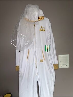 Tipsy Elves White and Gold Bridal Hoodie Jumpsuit